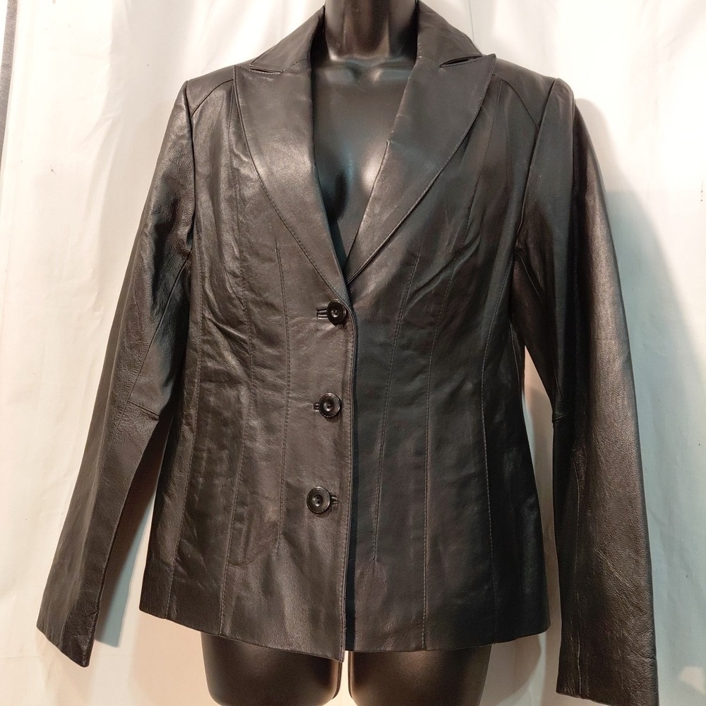 Vintage Y2k 90s East‎ 5th  Sz S Women's Leather Jacket Black Button Front